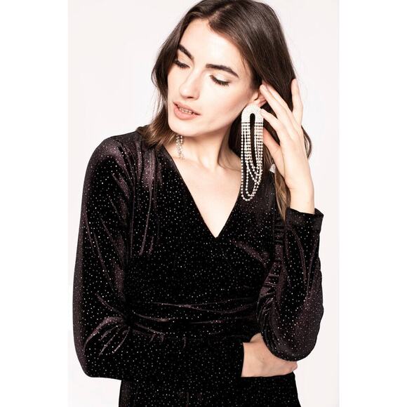 NISSA Black Velvet Crystal Embellished Sparkle Waist Strap Mini Dress Size US 10 - Picture 3 of 16